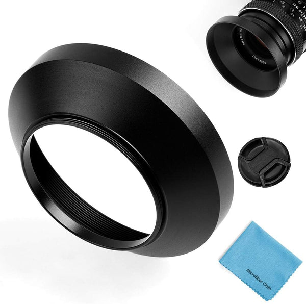 72mm Wide Angle Lens Hood, Universal Metal Sunshade with Centre Pinch Lens Cap for Canon Nikon Sony Pentax Olympus
