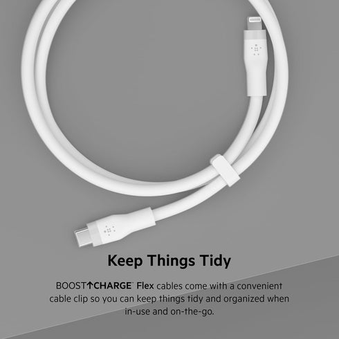 Belkin BoostCharge Flex Silicone USB-C to Lightning Cable (2M/6.6FT), MFi-Certified for iPhone Series with Cable Clip -
