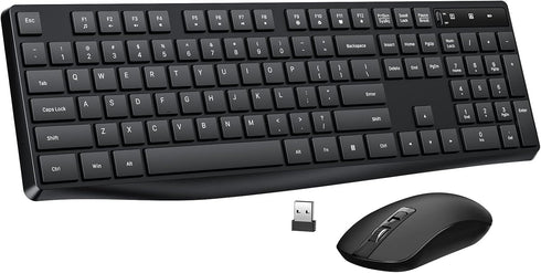Lovaky Wireless Keyboard and Mouse Combo - 2.4G Full-Sized Ergonomic Keyboard - Quiet Click for