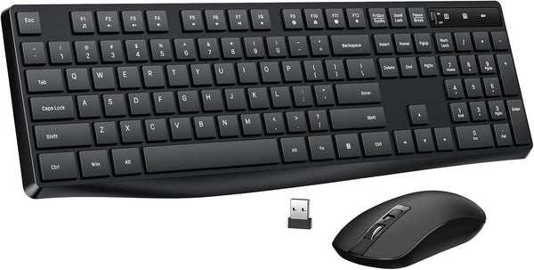 Lovaky Wireless Keyboard and Mouse Combo - 2.4G Full-Sized Ergonomic Keyboard - Quiet Click for