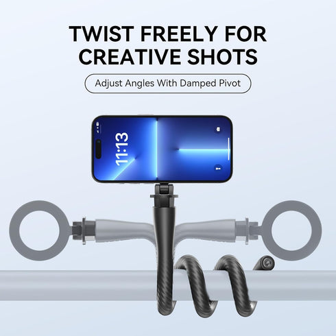 Magnetic Flexible Phone Mount Clamp Tripod Stand for Phones, Black Stick Pole for Stroller, Treadmill, Bike, Motorcycle