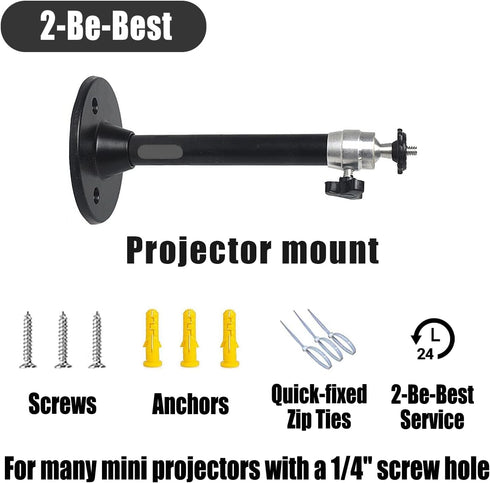 2-Be-Best Mini Projector Mount - Black Projector Ceiling Mount, 7.9 in / 20 cm, 360 Adjustable Wall Mounts for LED LCD