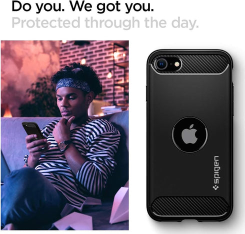 Spigen Rugged Armor Case for iPhone SE 2020, Matte Black (ACS00944)