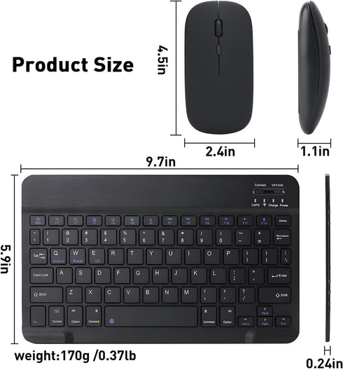 KUNSI Bluetooth Keyboard and Mouse Combo for iPad, Rechargeable Slim Wireless Keyboard and Mouse for Tablets,Compatible