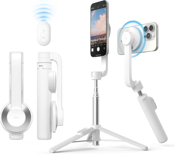 elago Magnetic Selfie Stick Tripod - White Compatible with MagSafe for iPhone and Galaxy, Portable, Lightweight,