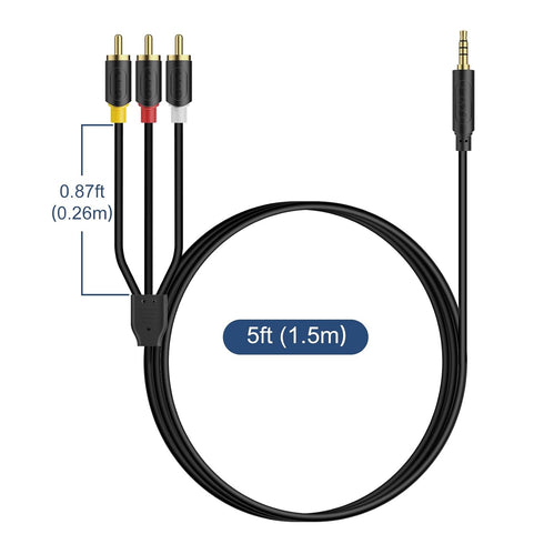 3.5mm 1/8" 3 5 J&D to RCA AV Cable, Audio/Video Transmission, TRRS to RCA Male Plug AUX Cable Cord, Compatible