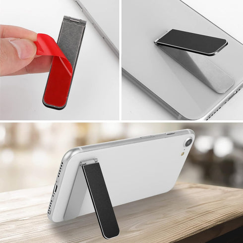 Ultra-Thin Adjustable Mini Alloy Cell Phone Holder, Portable Foldable Stand for Mobile Phone Tablet (Black)