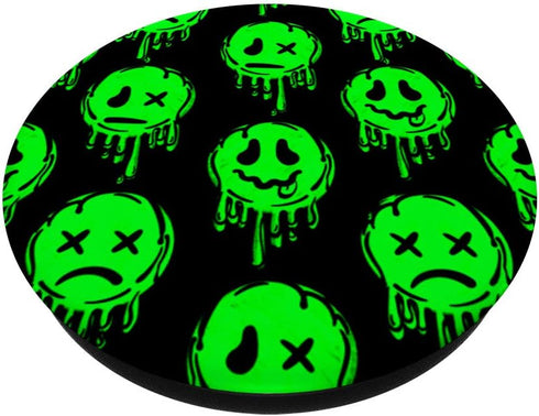 Melting Happy Face Smile Trippy Sad Face Graffiti Green PopSockets PopGrip: Swappable Grip for Phones & Tablets