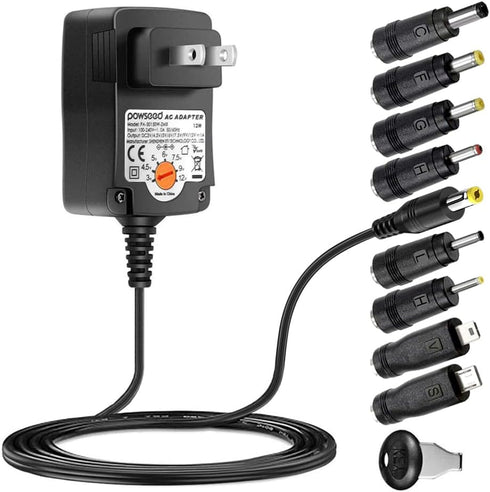Powseed Universal AC Adapter, 3V to 12V, 12W AC/DC Power Adapter for Household Electronics, Routers, Speakers