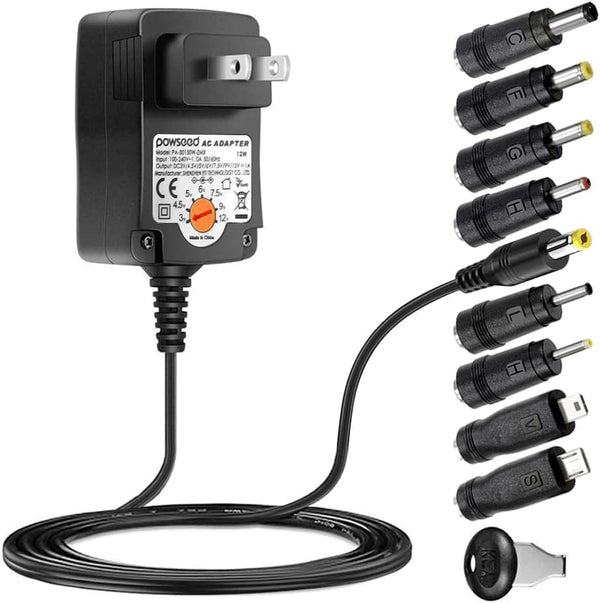 Powseed Universal AC Adapter, 3V to 12V, 12W AC/DC Power Adapter for Household Electronics, Routers, Speakers