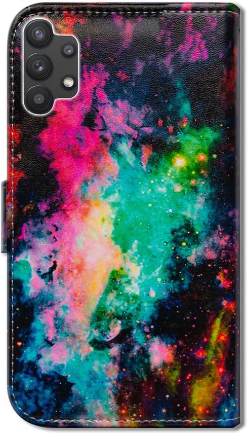 Colorful Universe Sky Leather Flip Case for Galaxy A32 5G, Wallet Cover with Card Slot Holder and Kickstand