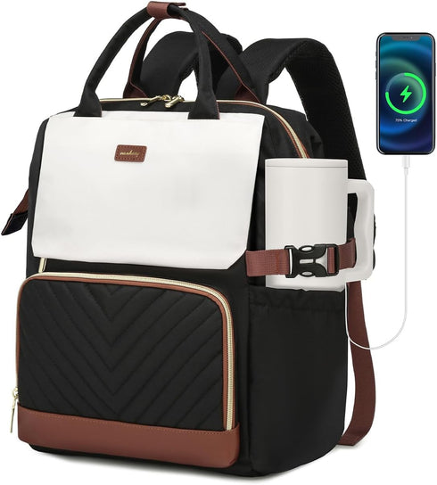 Bookbag for Women Laptop Backpack, Teacher Nurse Work Computer Bags with Cup