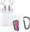 RockMax Cute Clear Case for AirPods 2nd Generation with Black Keychain and Pink Decal Stickers