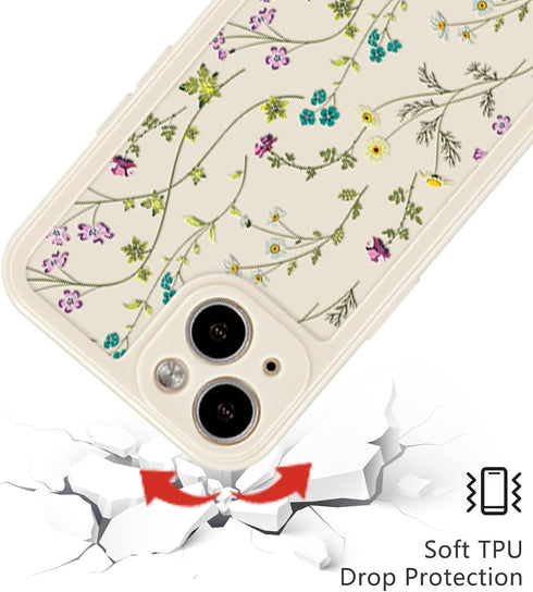 RALEAVO Floral Case for iPhone 13, Cute Flower Branch Pattern Design, Slim Thin Soft Silicone Shockproof Anti-slip