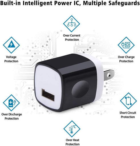 UorMe Wall Adapter 10 Pack, 1A 5V Single Port Charger Power USB Plug Charging Cube for iPhone 14 13 12 SE 11, Galaxy