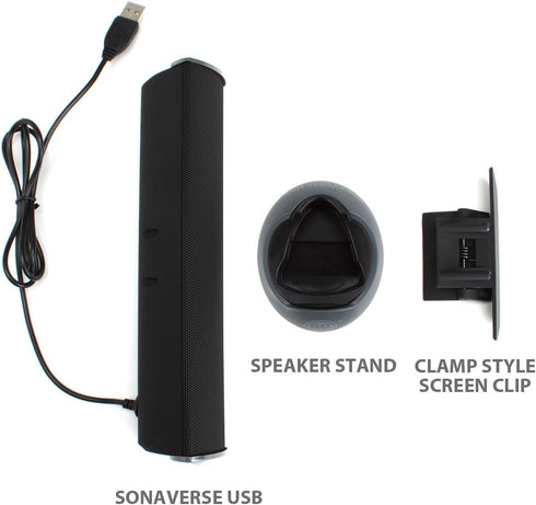 GOgroove SonaVERSE USB Speakers for Laptop Computer - USB Powered Mini Sound Bar with Clip-On Portable External Speaker