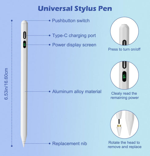 MoKo Stylus Pens for Touch Screens, Fast Charge Stylus for Apple iPad/iPhone/Samsung, White
