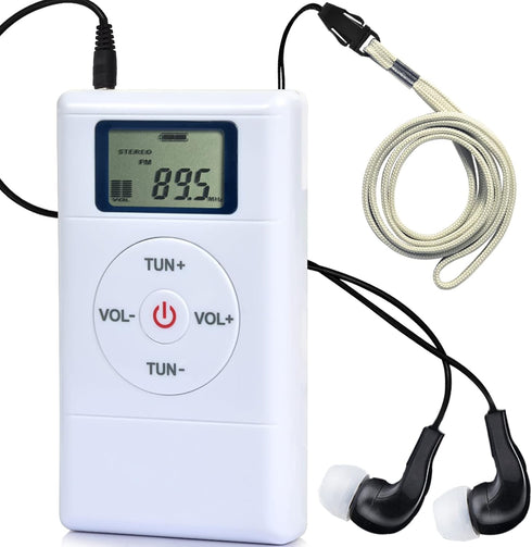 ZHIWHIS Mini Portable FM Radio, Stereo LCD Digital Display Tuning Pocket Walkmen with Earphone, AAA Battery Operated
