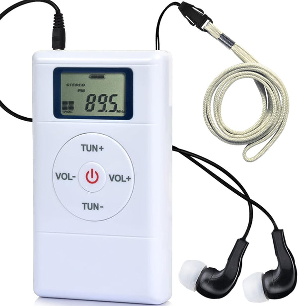 ZHIWHIS Mini Portable FM Radio, Stereo LCD Digital Display Tuning Pocket Walkmen with Earphone, AAA Battery Operated