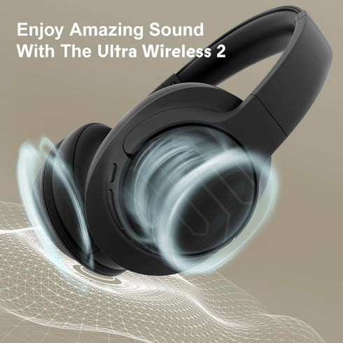 Soul Ultra Wireless 2 - Black Wireless Over Ear Bluetooth Headphones, 65 hrs Playtime, Low Latency, Deep Bass, Foldable