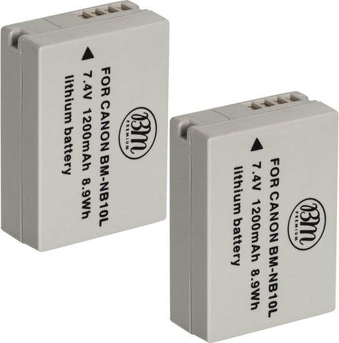 BM Premium 2 Pack NB-10L Battery for Canon PowerShot G1 X, G3-X, G15, G16, SX40 HS, SX50 HS, SX60 HS Digital Camera