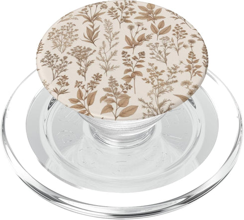 Vintage Herbs & Flowers Phone Popper Vintage Herbs & Flowers Brown & Beige Botanical Pattern PopSockets PopGrip for