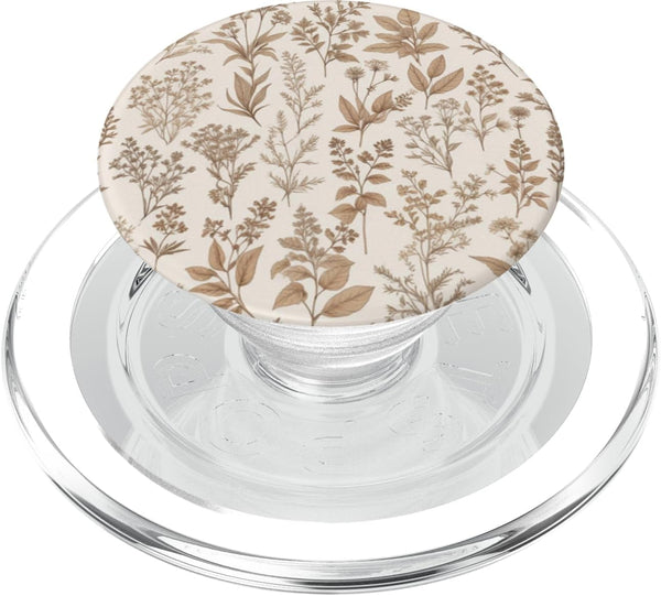 Vintage Herbs & Flowers Phone Popper Vintage Herbs & Flowers Brown & Beige Botanical Pattern PopSockets PopGrip for