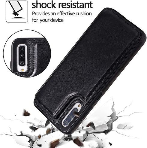 NKECXKJ Wallet Case for Samsung Galaxy A50/A30s/A50s - PU Leather Phone Case with Screen Protector, Card Holder, Black