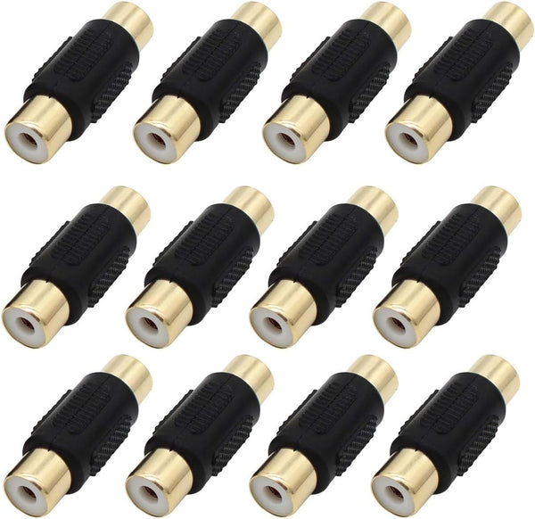 RCA Coupler 12-Pack, Gold Plated Female to Female Adapter for RCA Cable Extension, Phono, Speaker