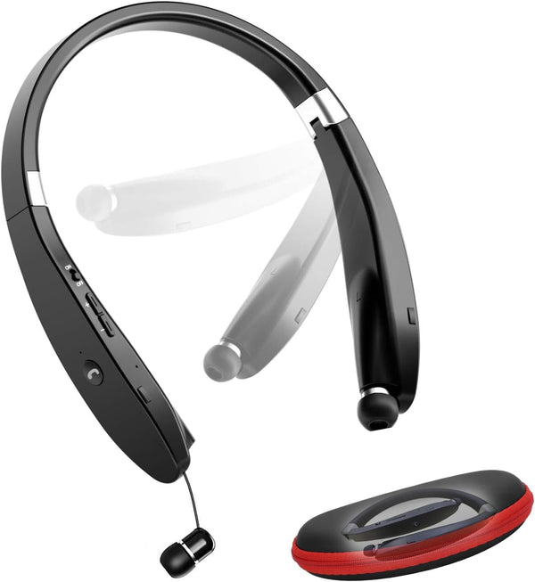 SX-991 Bluetooth Headset, Bluetooth 5.0 Neckband Headphones with Retractable Earbuds for Home Office, Carry Case