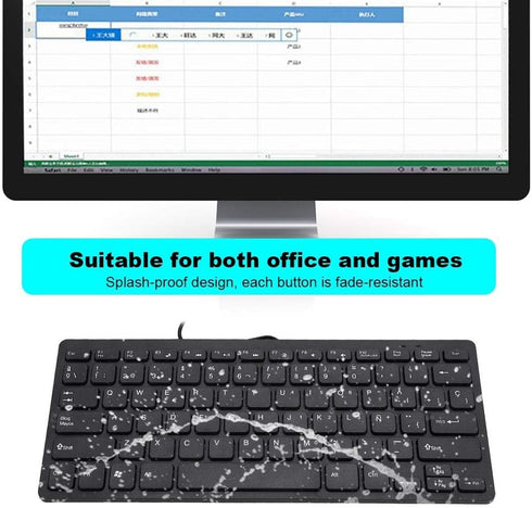 Tosuny Spanish Computer Keyboard, Wired Mini Portable Ultrathin Silent Business Keyboard with 78 Keys