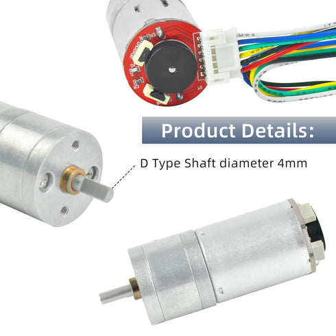2Pcs 12V 100RPM 1:45 Gear Motor with Encoder DC Gear Ratio D Shaft Metal Encoder Gear Motor Silver for Smart car/Robot