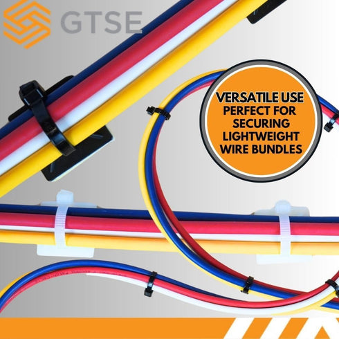 GTSE 100 Pack White Zip Tie Mounts, 1" Adhesive Mounting Squares, Cable Tie Mount Organizer Holders