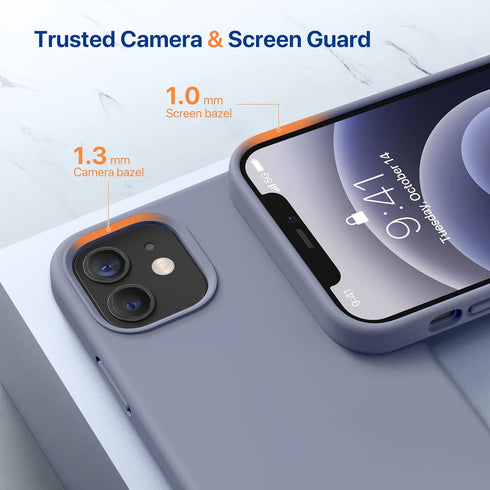Miracase Lavender Gray Case for iPhone 12/12 Pro, Liquid Silicone Gel Rubber Full Body Protection, Shockproof
