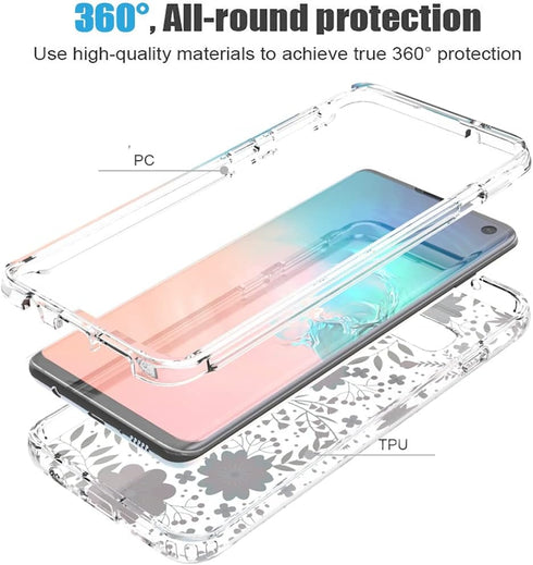 Clear Case for Galaxy S10, Soft TPU 360 Full Body Shockproof Hybrid Bumper Cover with Floral Prints
