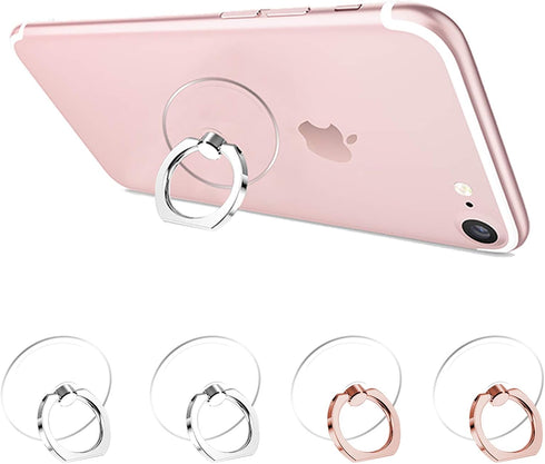 Cell Phone Ring Holder, 360° Rotation Transparent Finger Ring Kickstand, Clear Compatible with Most Phones, 2 Silver +