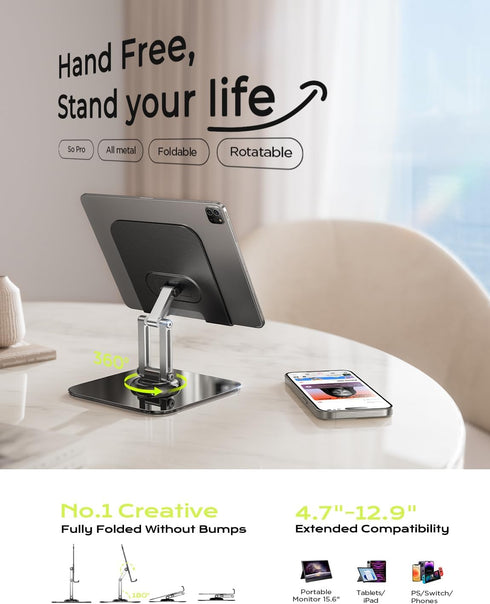LISEN Adjustable iPad Stand Holder for Desk, 2024 iPad Accessories for Computer, Kindle Table Mount/Monitor/PS/Switch,