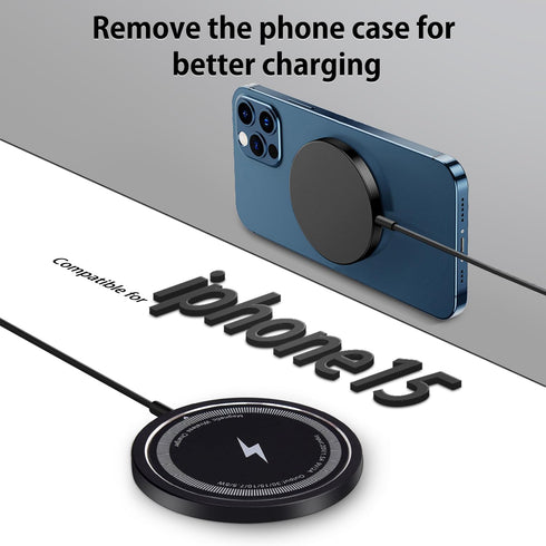Magnetic Wireless Charger Compatible with MagSafe, iPhone 15/15 Pro/15 Plus/15 Pro Max/14/13/12, Wireless Charging Pad