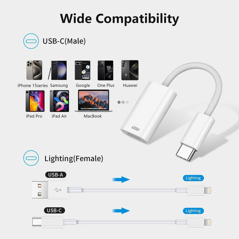USB C to Lightning Audio Adapter Cable, USB Type C Male to Lightning Female Converter for iPad Pro, Galaxy S23
