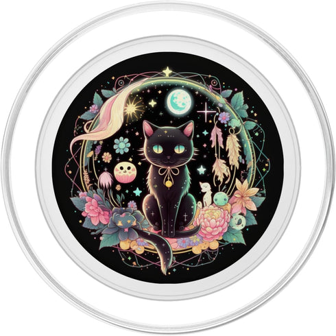 Moon Phases Crystal Witchy Cute Black Cat Kawaii Pastel Goth PopSockets Grip for MagSafe