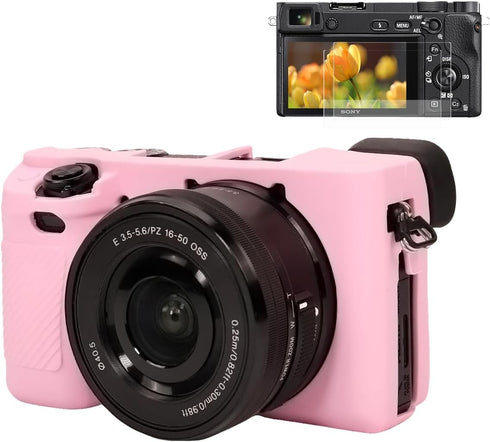 Pocoukate Case for Sony Alpha A6400, A6300, A6100, Soft Silicone Protective Cover Skin with Screen Protector