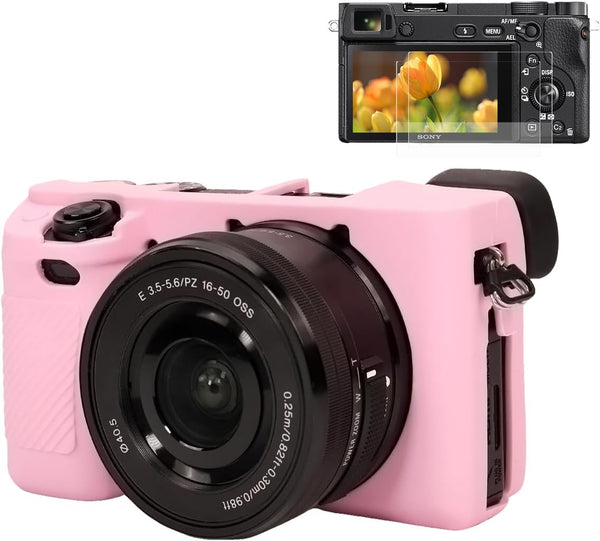 Pocoukate Case for Sony Alpha A6400, A6300, A6100, Soft Silicone Protective Cover Skin with Screen Protector