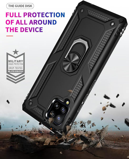 Androgate Cellular Phone Case for Samsung Galaxy A42 5G, Heavy Duty Protection with Metal Ring Holder Kickstand, Black