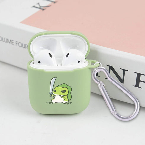 MAYCARI Cute Frog Case for AirPods 2&1 with Keychain, Green Animals Design Protective Soft TPU Cover