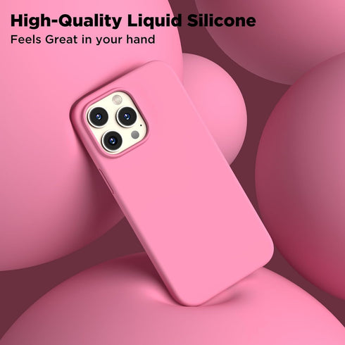 iPhone 14 Pro Max Case, Tender Pink Liquid Silicone, Shockproof Slim, 6.7", with 2X Screen Protectors & Soft Microfiber