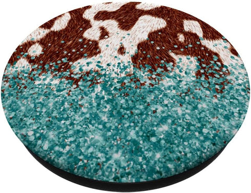 Cow Print Brown Cowhide Teal Western PopSockets Standard PopGrip
