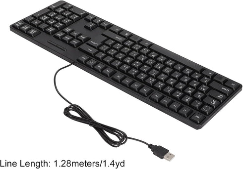 SUNGOOYUE Wired Keyboard, 104 Keys USB Interface Arabic Keyboard, ABS Office Keyboard for Desktop Computers (Black)