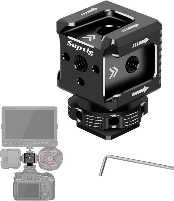 Suptig 3 Port Cold Shoe Mount with 1/4"-20 Thread for Camera Cage, Flash, LED Monitor, Microphone