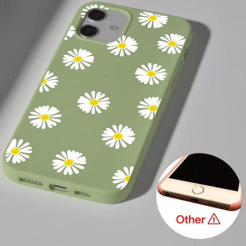 JOYLAND Mustard Green Daisy Flower Phone Case for iPhone 7/8/SE 2020, Soft Liquid Silicone with Microfiber Lining.