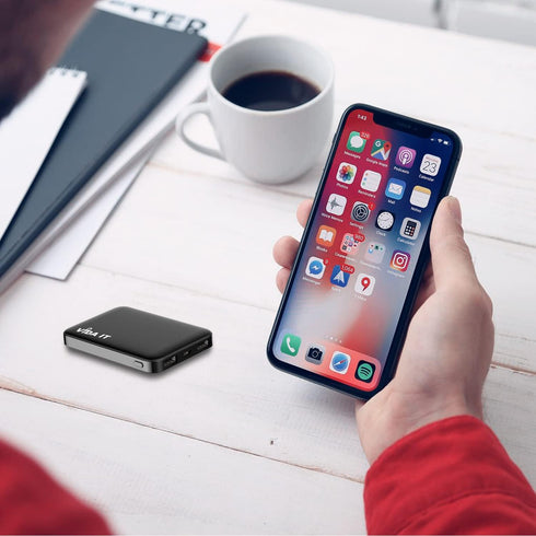 Mini Power Bank 5000mAh by Vida IT - Small Portable Charger for Heated Vest, iPhone, Samsung, Dual USB Output